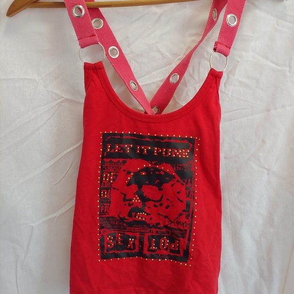 Punk, Red Cross-Strap Tank Top, SQ Freedom - Picture 1 of 4